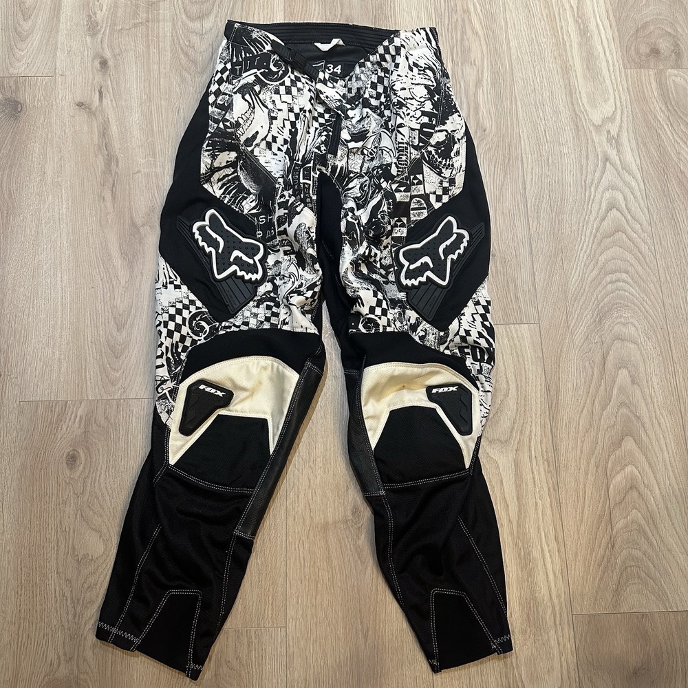 Fox Racing Pants Mens 36 Black Motocross Riding BMX MX 180 Off Road Gear W Pads